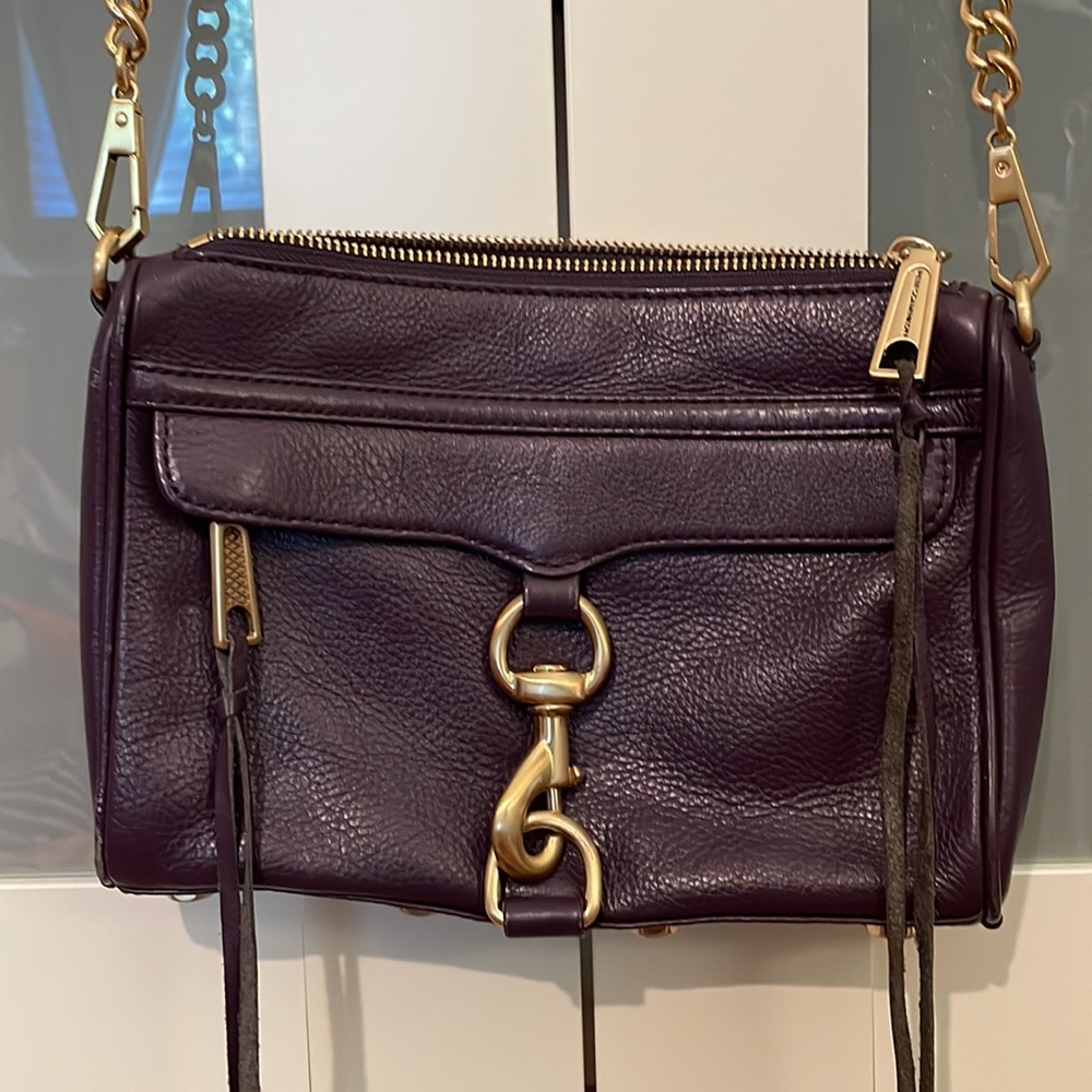 Rebecca Minkoff deep purple and gold mini MAC bag